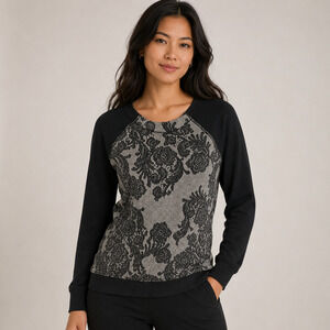 Lululemon Fleet Street Pullover Sweater Fleece Floral Jacquard Black Gray Sz 4